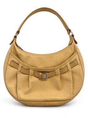 Longchamp Pebbled Leather Shoulder Bag with Bow Detail – Beige/Tan